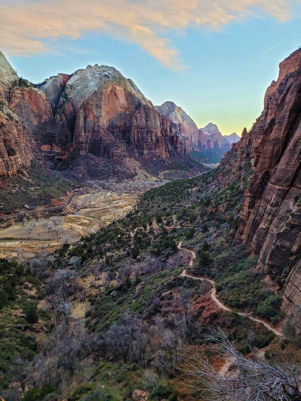 A view of the Virgin River and Zion Canyon along the Angels Landing hiking trail